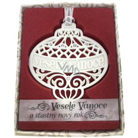 Albi Vánoční ornament s krystaly Swarovski na zavěšení s popisem - Veselé Vánoce a šťastný nový rok, cca 7 x 8 cm