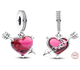 Zawieszka ze srebra próby 925 z czerwonym sercem i strzałą Murano Glass, charms do bransoletki miłość