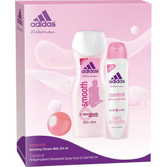 Adidas Cool & Care 48h Control antiperspirant deodorant sprej 150 ml + Smooth sprchový gel 250 ml pro ženy kosmetická sada