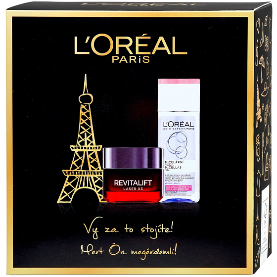 Loreal Paris Revitalift Laser X3 denní krém proti stárnutí pleti 50 ml + micelární voda pro normální až suchou, citlivou pleť 200 ml, kosmetická sada