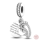 Charm Srebrna 925 Miluję Cię zawsze i na zawsze - odciski stóp, 2w1 zawieszka na bransoletkę rodzina