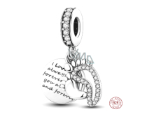 Charm Srebrna 925 Miluję Cię zawsze i na zawsze - odciski stóp, 2w1 zawieszka na bransoletkę rodzina