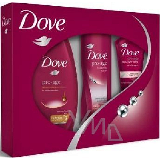 Dove Pro Age sprchový gel 250 ml + tělové mléko 250 ml + krém na ruce 75 ml, kosmetická sada