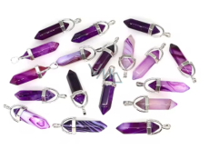 Achat fioletowy Wahadło sześciokąt przywieszek naturalny kamień 41 x 13 mm, ręcznie wycinany, dodaje odwagi i siły, 1 sztuka