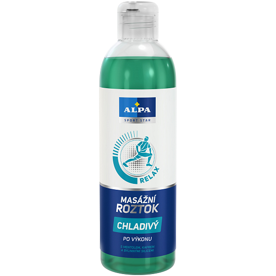 Alpa Sport Start Relax po výkonu Chladivý masážní roztok s mentholem, kafrem a bylinnými silicemi 250 ml