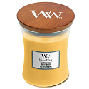 WoodWick Oat Flower - Ovesný květ vonná svíčka s dřevěným knotem a víčkem sklo střední 275 g