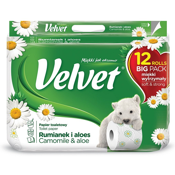 Velvet Camomile & Aloe toaletní papír s vůní heřmánku 3vrstvý 12 kusů