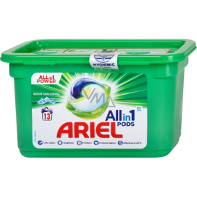Ariel All in 1 Pods Mountain Spring gelové kapsle na praní bílého a světlého prádla 13 kusů 327,6 g