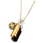 Pamiątkowy, pietyczny wisiorek na prochy, drzewo żywiczne złote, stal nierdzewna 10 x 28 mm