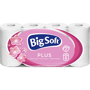 Big Soft Plus 2-warstwowy papier toaletowy, 8 rolek, 17,6 m rolka