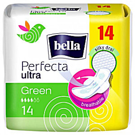 Bella Perfecta Slim Green ultracienkie wkładki higieniczne z skrzydełkami, neutralizujące zapachy 14 sztuk