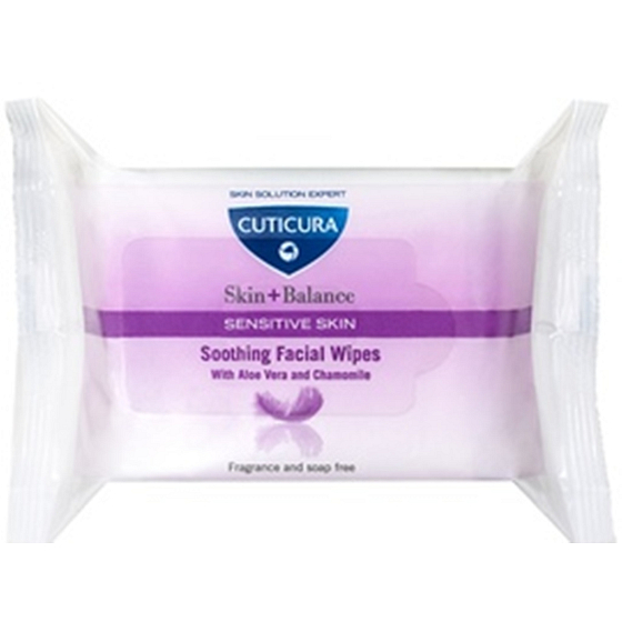 Cuticura Skin + Balance Aloe Vera a Heřmánek čisticí pleťové ubrousky pro citlivou pleť 25 kusů
