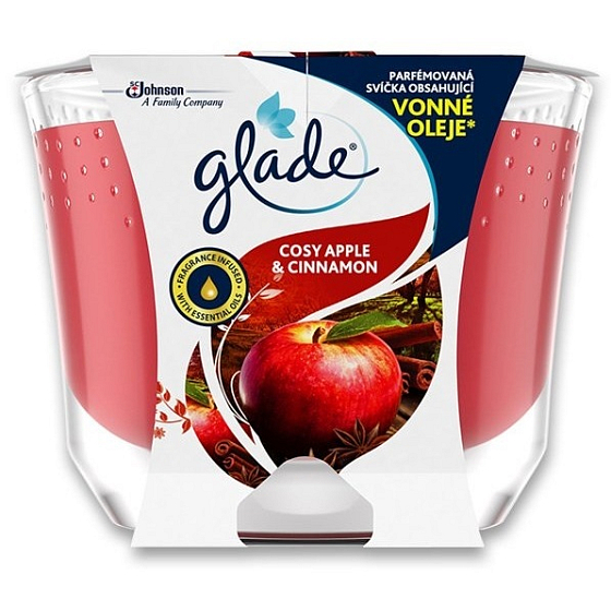 Glade Maxi Cosy Jabłko & Cynamon ze świeczki zapachowej w szkle, czas palenia do 52 godzin 224 g