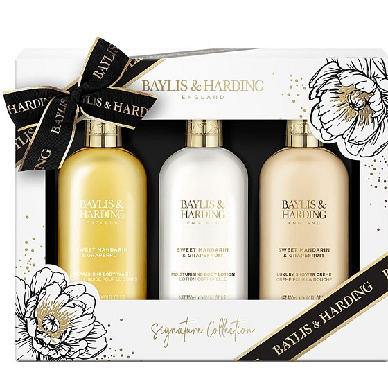 Baylis & Harding Sladká mandarinka a Grapefruit mycí gel 300 ml + sprchový krém 300 ml + tělové mléko 300 ml, kosmetická sada pro ženy