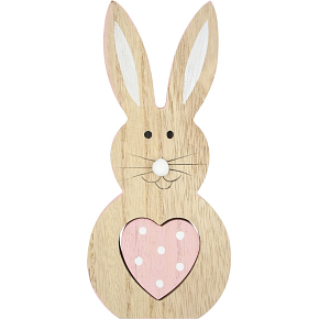Zając drewniany na postawieniu z różowym sercem 16 cm