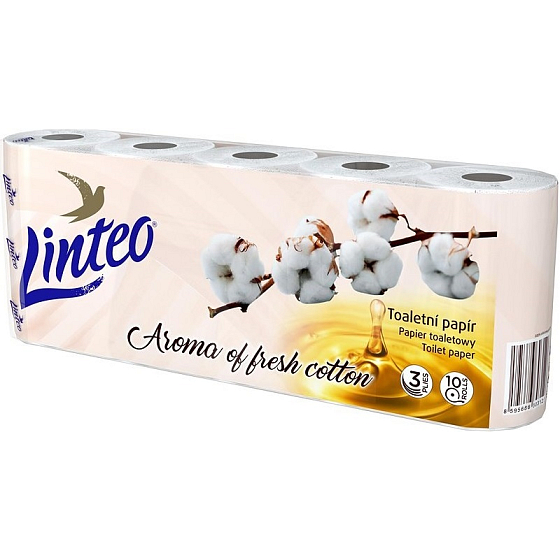 Linteo Premium Cotton Fresh papier toaletowy z zapachem bawełny białe 130 arkuszy 3 warstwowy 15 m 10 sztuk