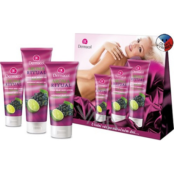 Dermacol Aroma Ritual Hrozny s Limetkou Antistresový tělové mléko 200ml + sprchový gel 250ml + krém 100 ml, kosmetická sada