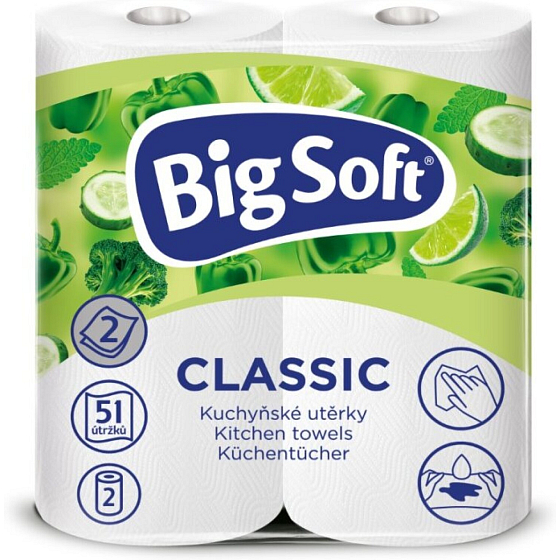 Big Soft Classic 2-warstwowe ręczniki papierowe do kuchni, 2× 51 sztuk, 2 rolki