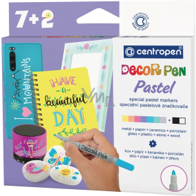 Centropen Decor Pen Pastel speciální pastelové značkovače na kov, sklo, plast, keramiku, kámen 7+2 kusy
