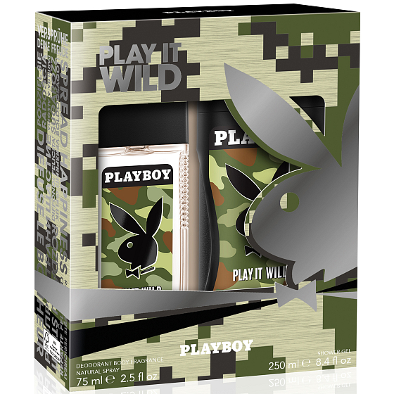 Playboy Play It Wild for Him parfémovaný deodorant sklo 75 ml + sprchový gel 250 ml, kosmetická sada