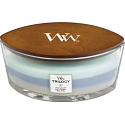 WoodWick Trilogy Woven Comforts - Przytulne komforty zapachowa świeca z drewnianym szerokim knotem i wieczkiem szklanym 453 g