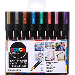Posca Uniwersalny zestaw markerów akrylowych 1,8 - 2,5 mm Mix kolorów metalicznych 8 sztuk PC-5M