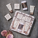 Grace Cole Róża & Geranium żel pod prysznic 75 ml + balsam do ciała 75 ml + kule do kąpieli 80 g + sól do kąpieli 100 g + flanelowa chustka + puszka, zestaw kosmetyczny dla kobiet
