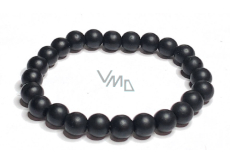 Onyx czarny matowy naszyjnik elastyczny naturalny kamień, kuleczka 8 mm / 16 - 17 cm, kamień żywotny szary