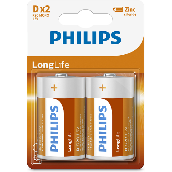 Baterie Philips Longlife 2 ks D R20 mono 1,5V