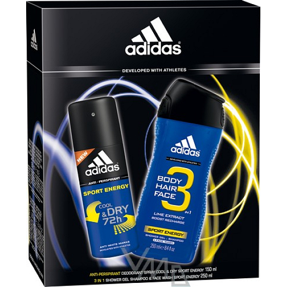 Adidas Sport Energy antiperspirant deodorant sprej 150 ml + sprchový gel 250 ml, kosmetická sada