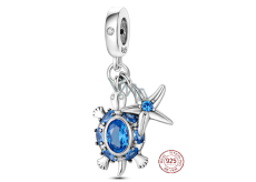 Charm Srebrna 925 Żółw morski, gwiazda 2w1, zawieszka na bransoletkę morską