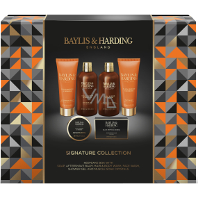 Baylis & Harding Men Černý pepř a Ženšen sprchový gel 300 ml + balzám po holení 130 ml + mycí gel na tělo a vlasy 300 ml + toaletní mýdlo 150 g + pleťový mycí gel 130 ml + krystalky do koupele 100 g, kosmetická sada pro muže