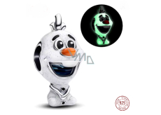 Charm Sterlingové stříbro 925 Disney, Ledové království Olaf - veselý sněhulák, svítí ve tmě, korálek na náramek film