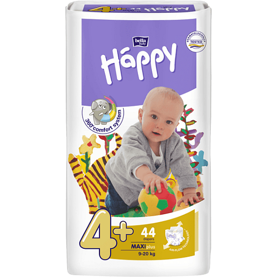 Bella Happy 4+ Maxi Plus 9-20 kg plenkové kalhotky 44 kusů