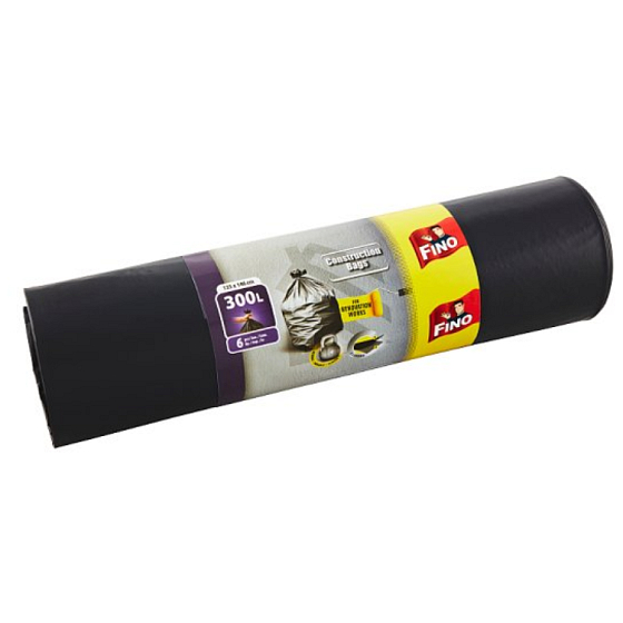 Fino Construction Bags worki na odpady czarne, 70 µ, 300 litrów, 135 x 146 cm, 6 sztuk
