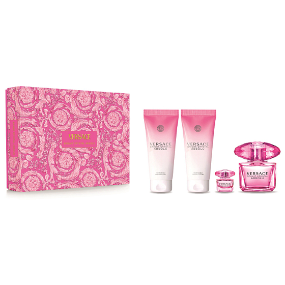 Versace Bright Crystal Absolu woda perfumowana 90 ml + mleczko do ciała 100 ml + żel pod prysznic 100 ml + miniatura wody perfumowanej 5 ml, zestaw prezentowy dla kobiet