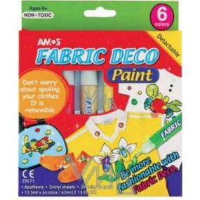 Amos Fabric Deco Barva na textil, nažehlovací šablony, folie 6 kusů 10,5 ml