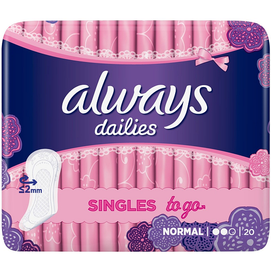 Always Dailies Singles To Go Normal slipové intimní vložky 20 kusů