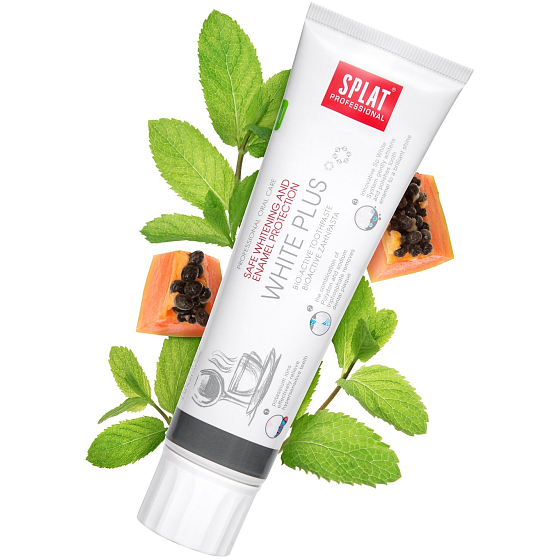 Splat Professional White Plus bioaktivní zubní pasta bezpečně bělí a leští zuby do vysokého lesku 100 ml