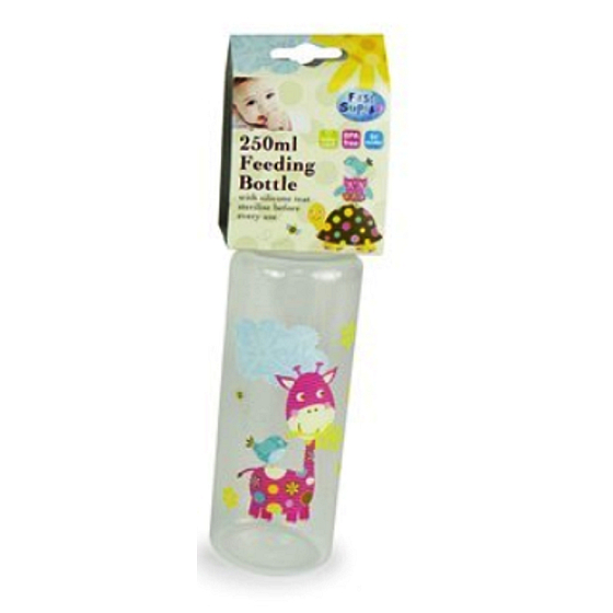 First Steps Patchwork 0+ kojenecká láhev Růžová žirafa 250 ml