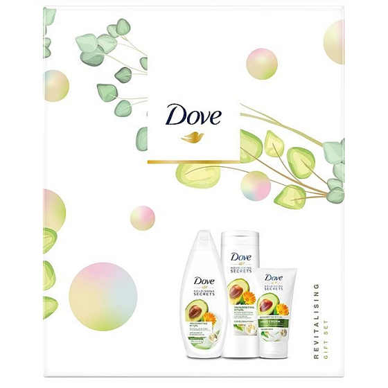 Dove Nourishing Secrets Povzbuzující Rituál Avokádový olej + extrakt z měsíčku lékařského sprchový gel 250 ml + tělové mléko 250 ml + krém na ruce 75 ml, kosmetická sada