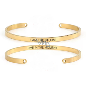 Nerezová ocel náramek pozlacený s oboustranným gravírováním Já jsem bouře, otevřená manžeta, 4 mm Nerezová ocel náramek pozlacený s oboustranným gravírováním Já jsem bouře, otevřená manžeta, 4 mm