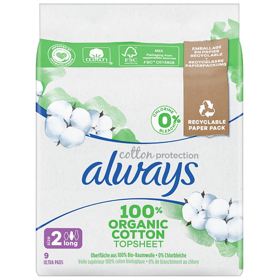 Always Ultra Long Cotton Protection wkładki higieniczne z skrzydełkami długie 9 sztuk