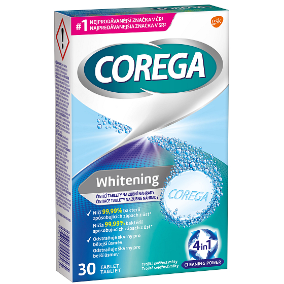 Corega Tabs Whitening tabletki czyszczące do protez dentystycznych 30 sztuk