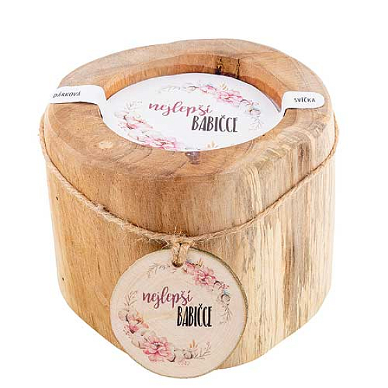 Bohemia Gifts Vonná svíčka v teakovém dřevě Nejlepší babičce 11 cm