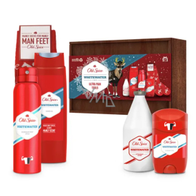 Old Spice White Water Wooden antiperspirant deodorant stick 50 ml + deodorant sprej 150 ml + sprchový gel 250 ml + voda po holení 100 ml + ponožky + dřevěný box, kosmetická sada pro muže Old Spice White Water Wooden antiperspirant deodorant stick 50 ml + deodorant sprej 150 ml + sprchový gel 250 ml + voda po holení 100 ml + ponožky + dřevěný box, kosmetická sada pro muže