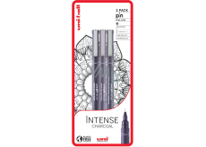 Uni Pin Intense Charcoal Zestaw linerów rysunkowych ze specjalnym tuszem 0,1/0,5 mm/pędzel Tmavo szary 3 sztuki