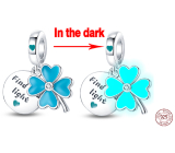 Charm Srebrna 925 Luminozny - Czterolistna koniczyna na szczęście, 2w1 zawieszka na bransoletkę