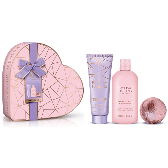 Baylis & Harding Jojoba a Vanilka sprchový krém 300 ml + mléko na tělo a ruce 200 ml + šumivá koule do koupele 140 g, kosmetická sada pro ženy