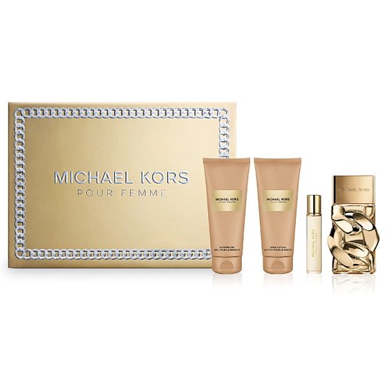 Michael Kors Pour Femme woda perfumowana 100 ml + mleczko do ciała 100 ml + żel pod prysznic 100 ml + woda perfumowana 10 ml miniatura, zestaw prezentowy dla kobiet